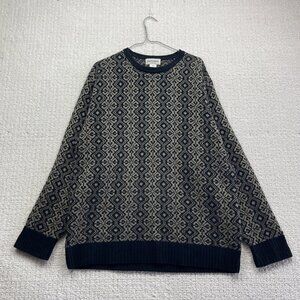 Vintage 90s Pierre Cardin Knit Sweater Mens M Psychedelic Geometric AOP Black